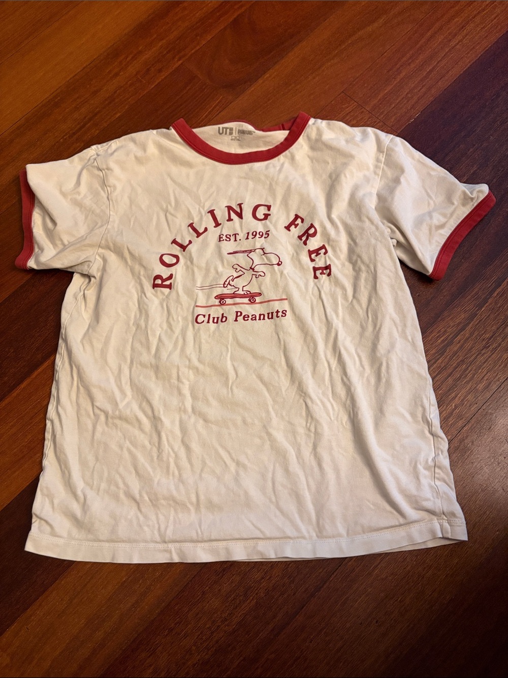 Uniqlo White Ringer Tee with Red Graphic